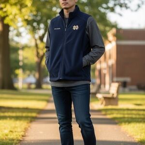 Columbia Men's Notre Dame Navy and Gold Zip Vest with Pockets